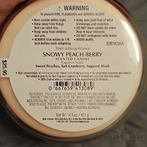 Bath & Body Works Snowy Peach Berry Candle - Cream and Orange - Picture 3 of 3